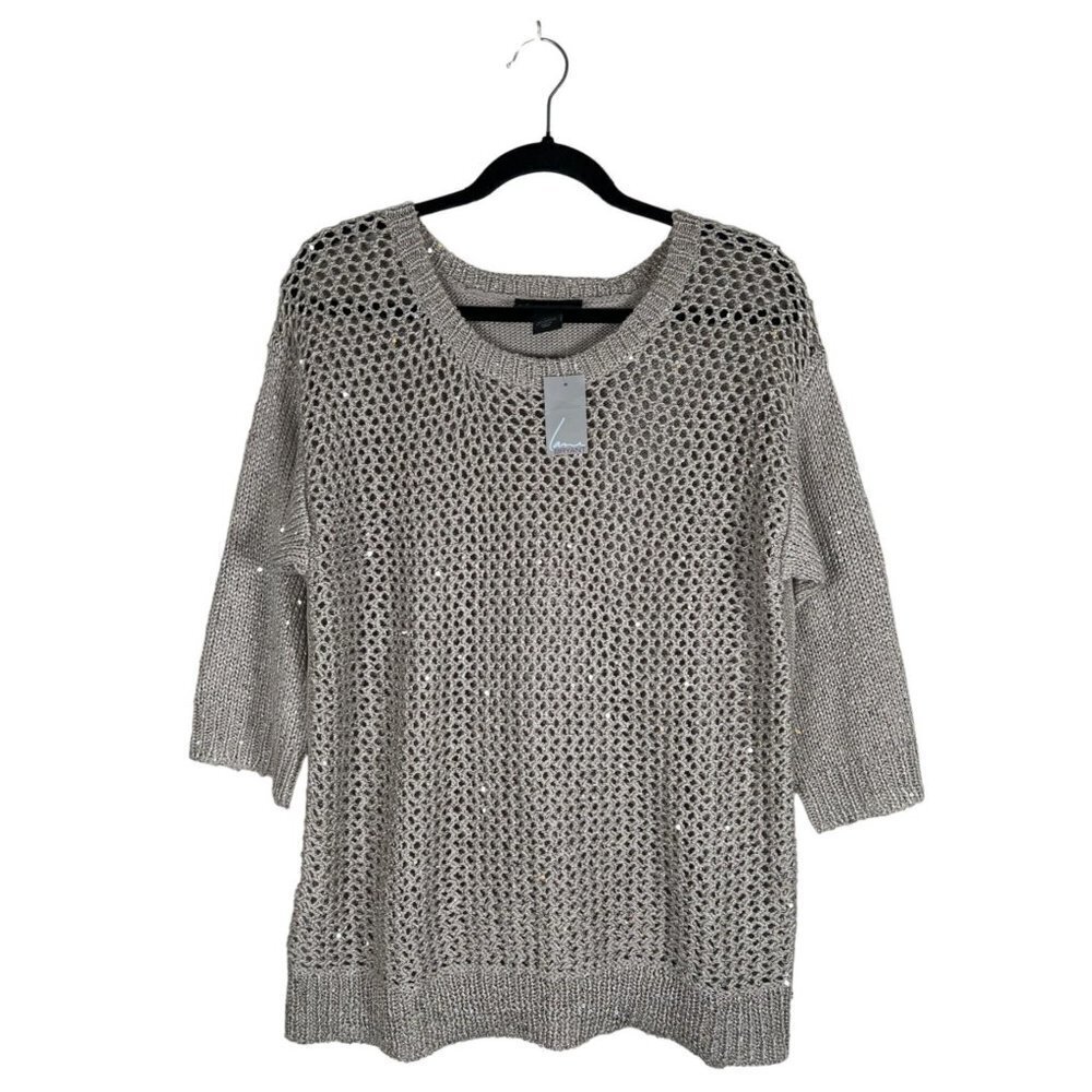 NWT Lane Bryant Womens Size 14 16 Pearl Grey Metallic Mesh Sequin‎ Tunic Sweater